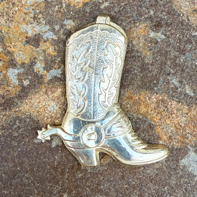 Large Sterling Silver Cowgirl Boot Pin 1990s