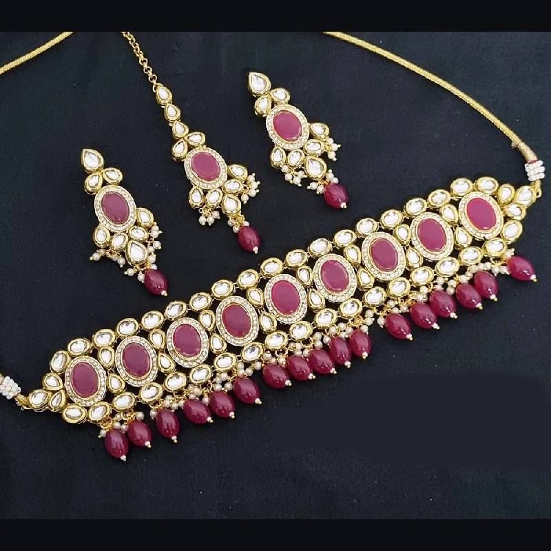 Lucentarts Jewellery Gold Plated Kundan Stone Choker Necklace Set