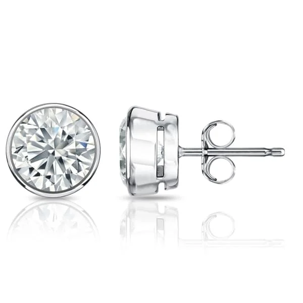 Auriya Platinum Bezel-set Diamond Stud Earrings 1 1/2ctw GIA Certified