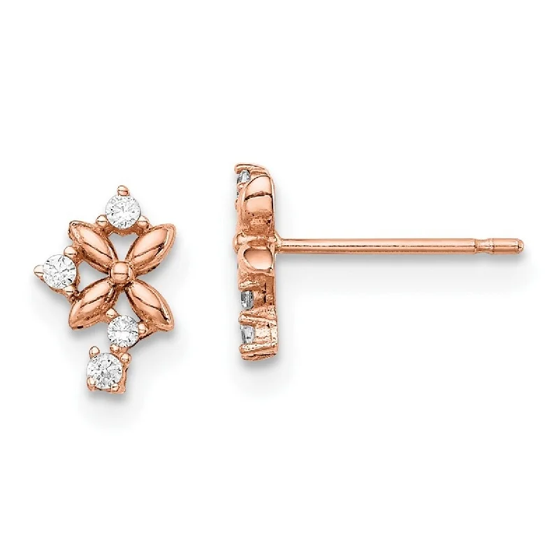 Curata 14k Yellow Gold Rose Gold CZ Cubic Zirconia Post Earrings