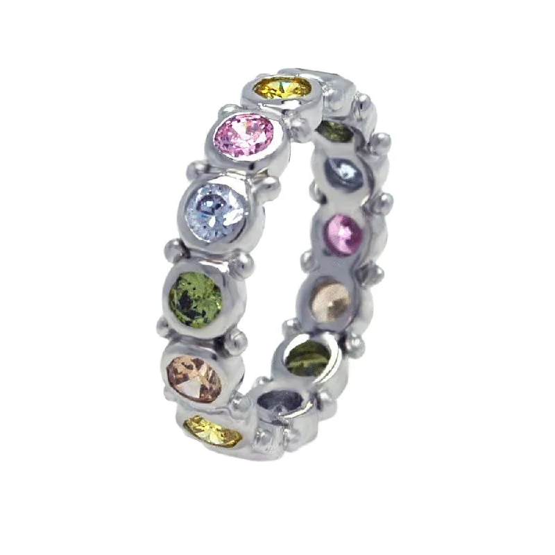 Silver 925 Rhodium Plated Multi Colored CZ Stackable Eternity Ring - AAR0041