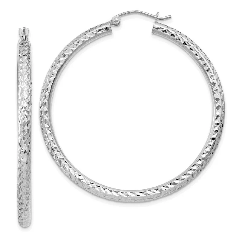 Curata 10k White Gold Sparkle Cut 3x45mm Round Hoop Earrings