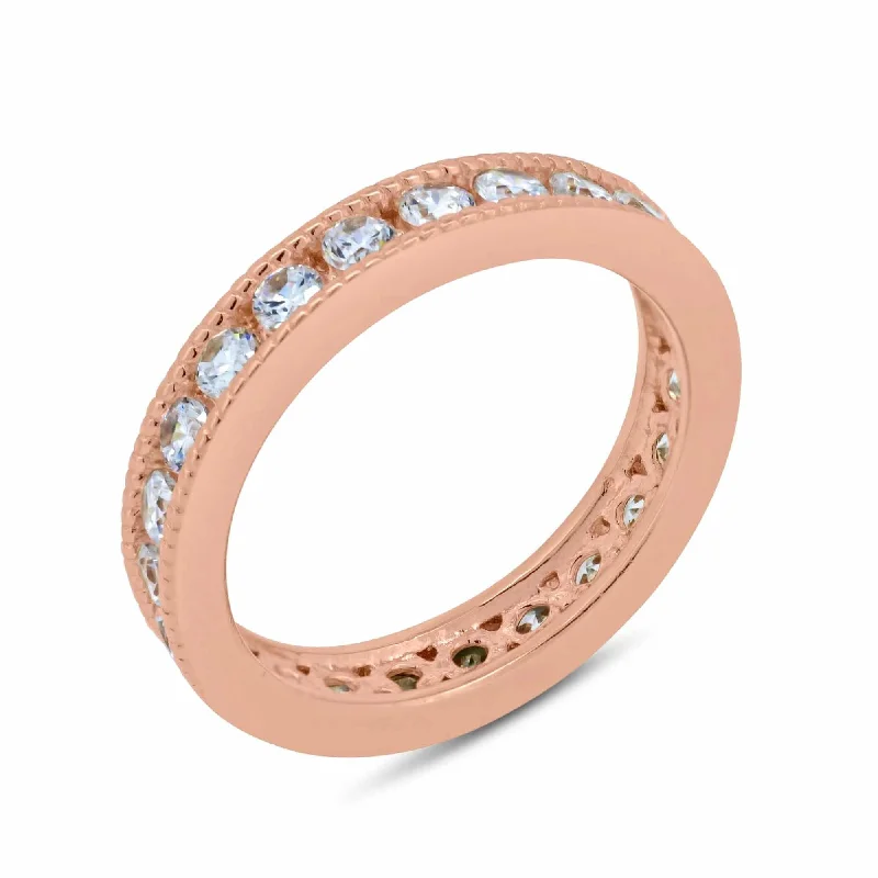 Silver 925 Rose Gold Plated Clear Channel Set CZ Stackable Eternity Ring - BGR00585