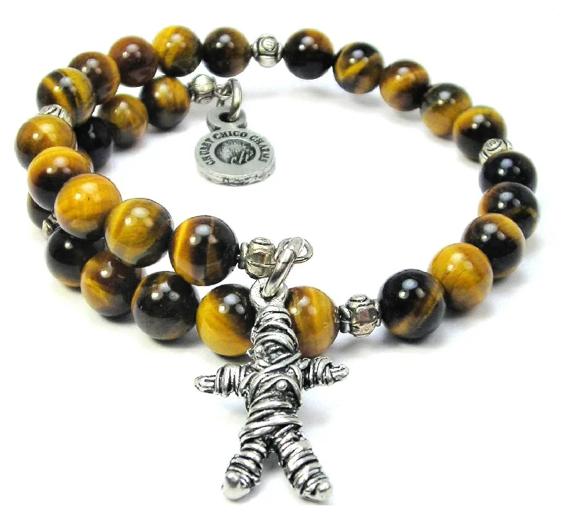 Voodoo Doll Tiger's Eye Glass Beaded Wrap Bracelet