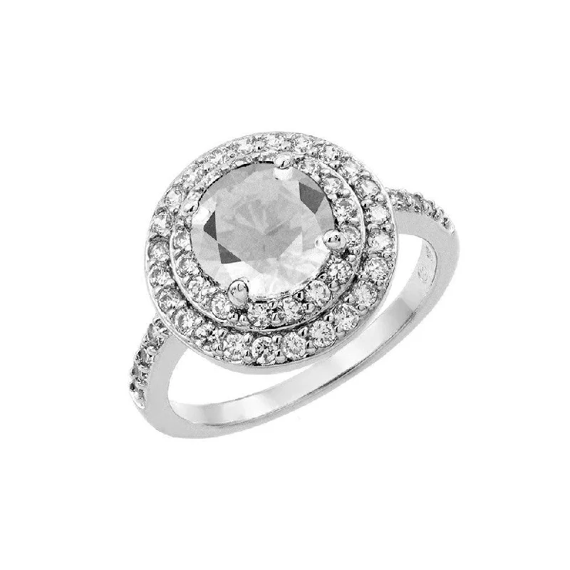 Silver 925 Rhodium Plated Clear Center and Cluster CZ Ring - BGR00886CLR