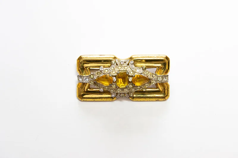 McCLELLAND BARCLAY Art Deco Gold Plated with Yellow and Clear Stones Brooch