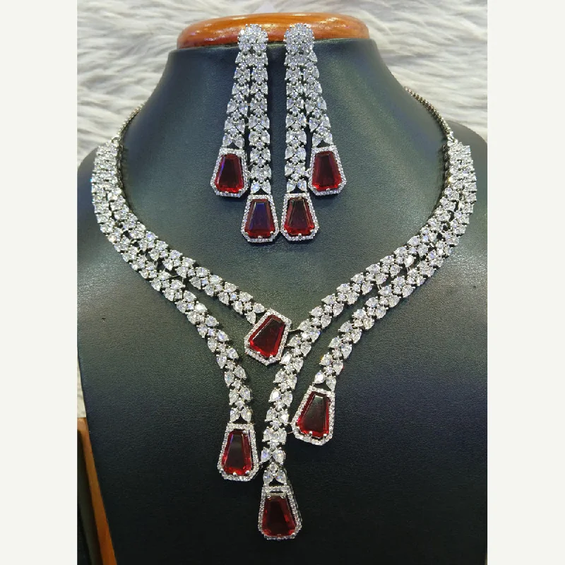 Jain Jewellers Silver Plated AD Necklace Set