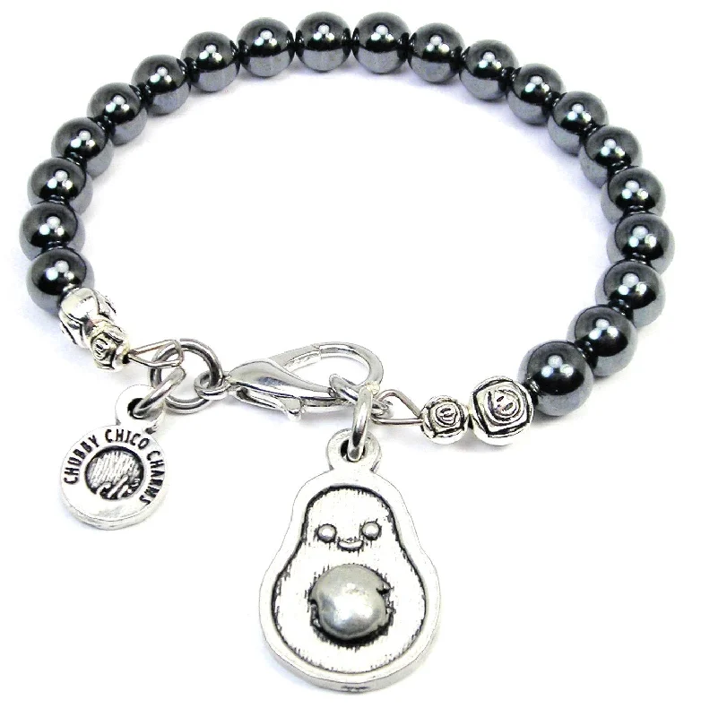 Happy Male Avocado Hematite Glass Bracelet