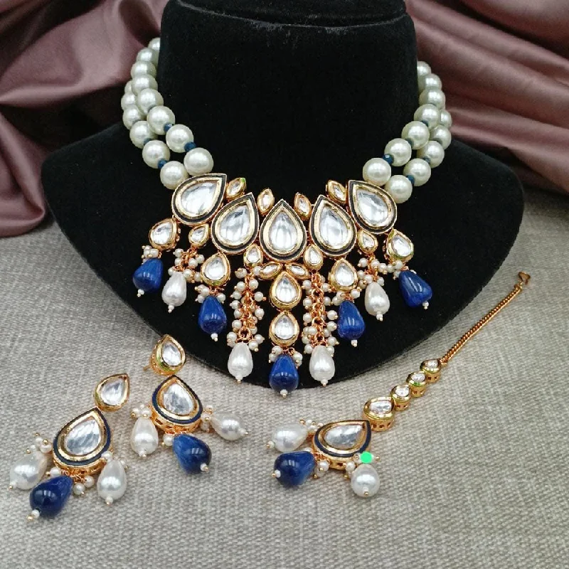 Shagna Gold Plated Kundan And Pearl  Necklace Set