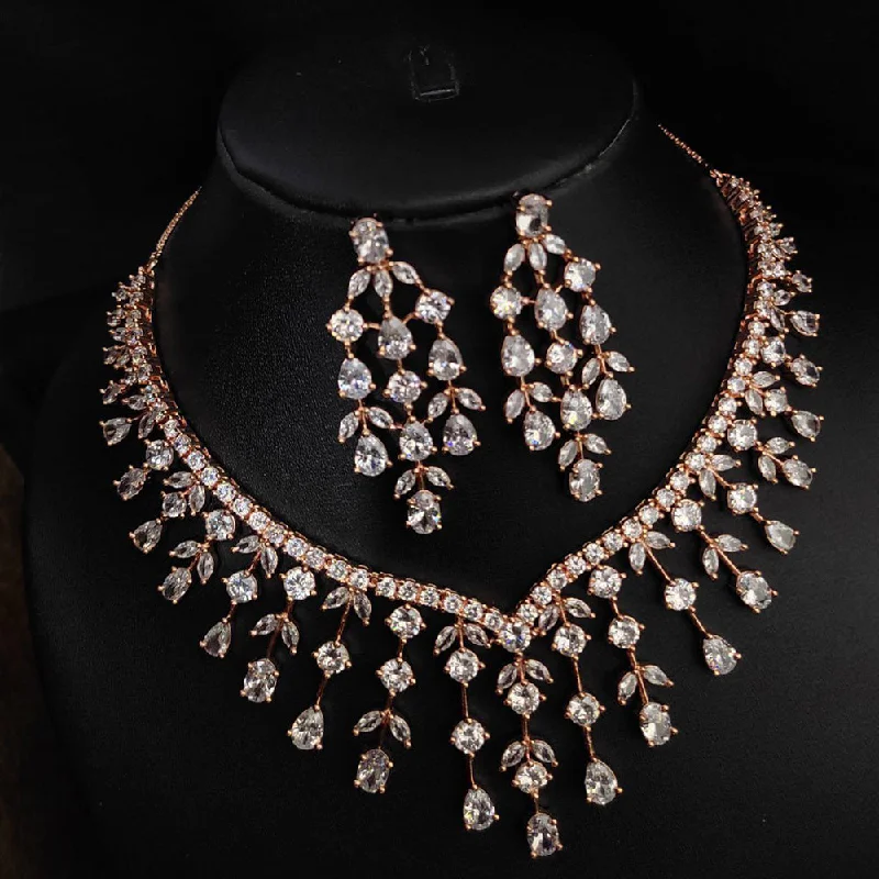 Aamrapali Rose Gold Plated AD Necklace Set