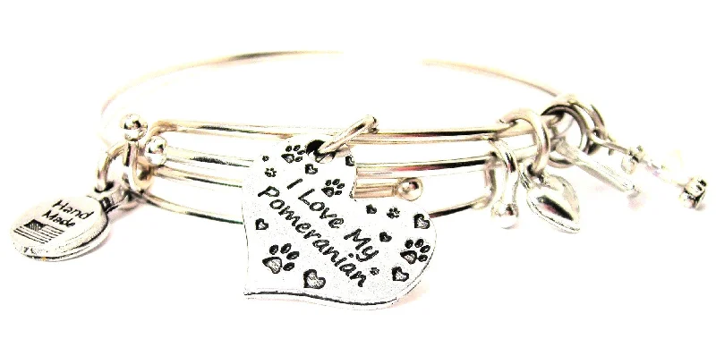 I Love My Pomeranian Heart Expandable Bangle Bracelet Set