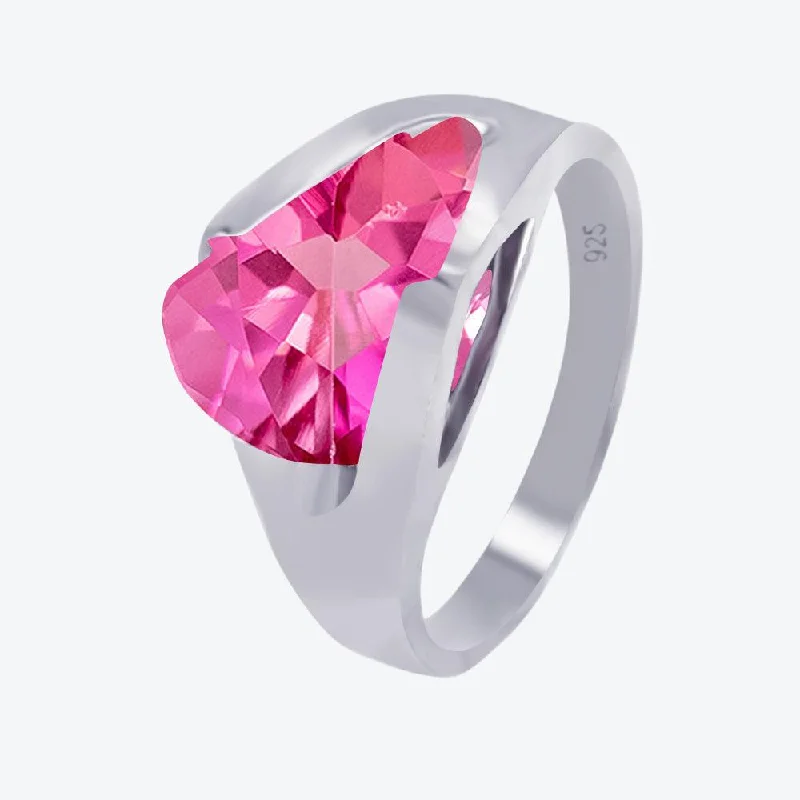 Silver 925 Rhodium Plated Pink Sideways CZ Ring - AAR0001PINK