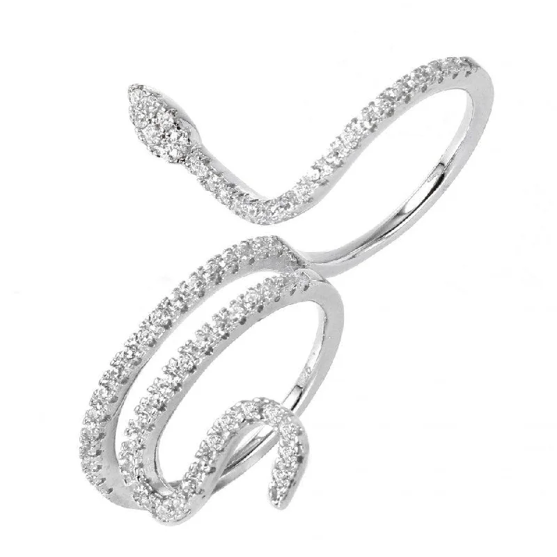 Silver 925 Rhodium Plated Snake CZ Ring - GMR00038