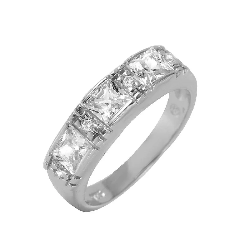 Silver 925 Rhodium Plated Princess CZ Ring - BGR00955