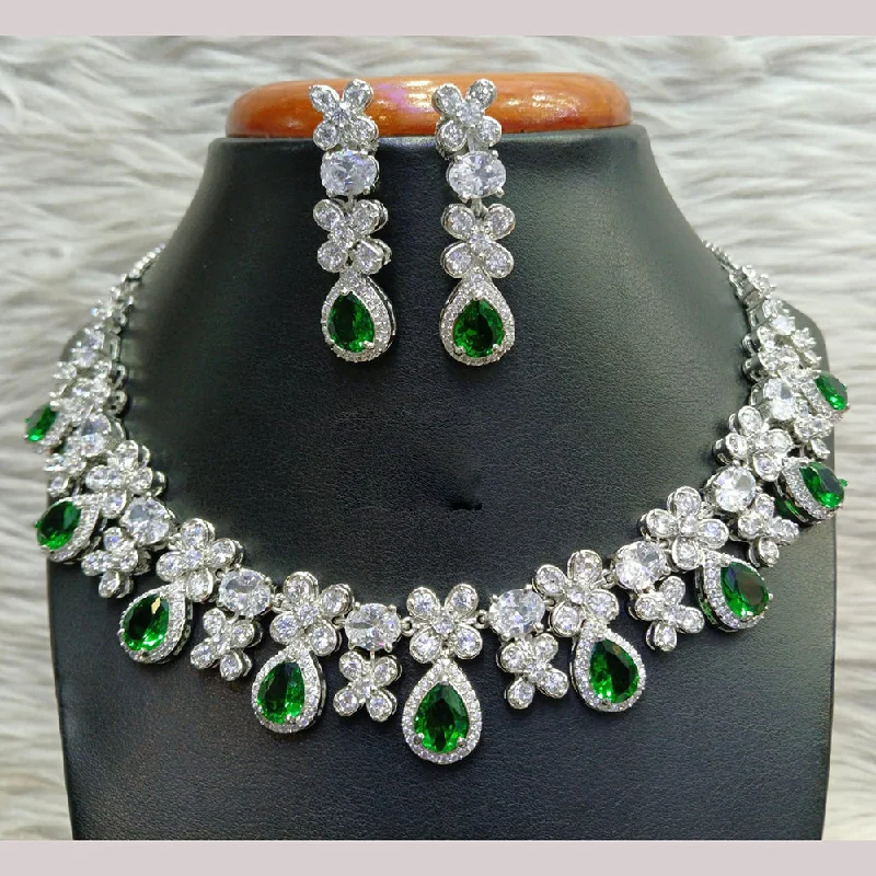 Jain Jewellers Silver Plated AD Necklace Set