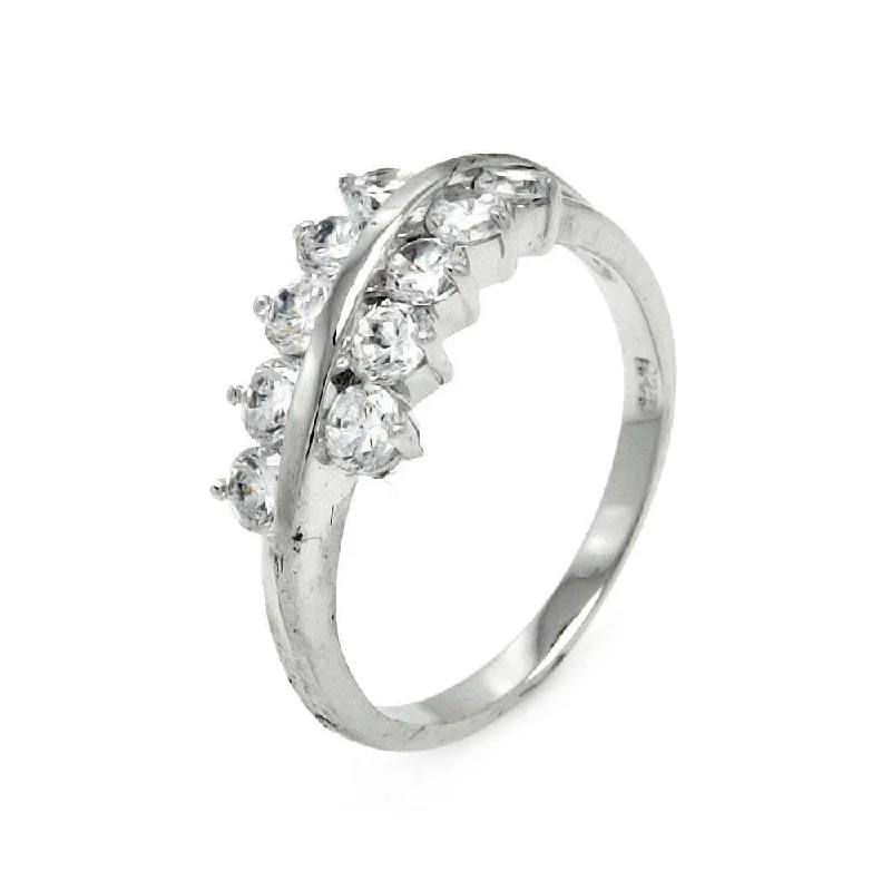 Silver 925 Rhodium Plated Clear CZ Leaf Ring - BGR00399