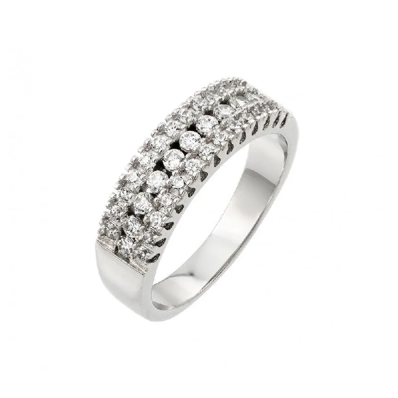 Silver 925 Rhodium Plated Clear Pave Set CZ Half Ring - BGR00918