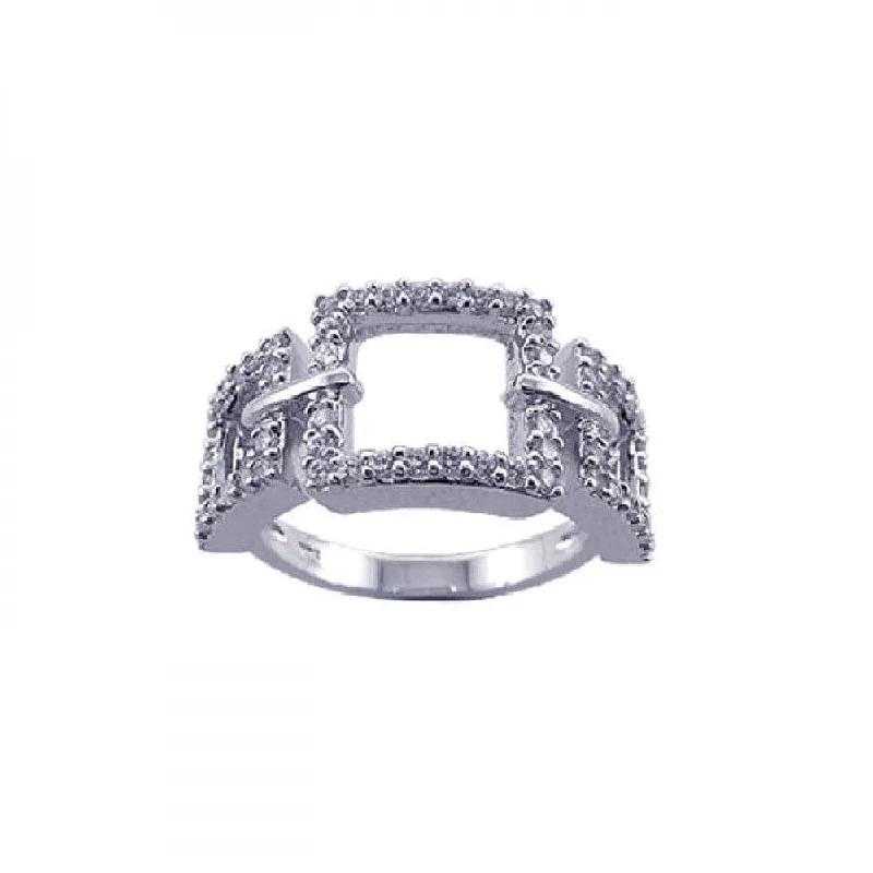 Silver 925 Rhodium Plated CZ 3 Open Square Ring - STR00603