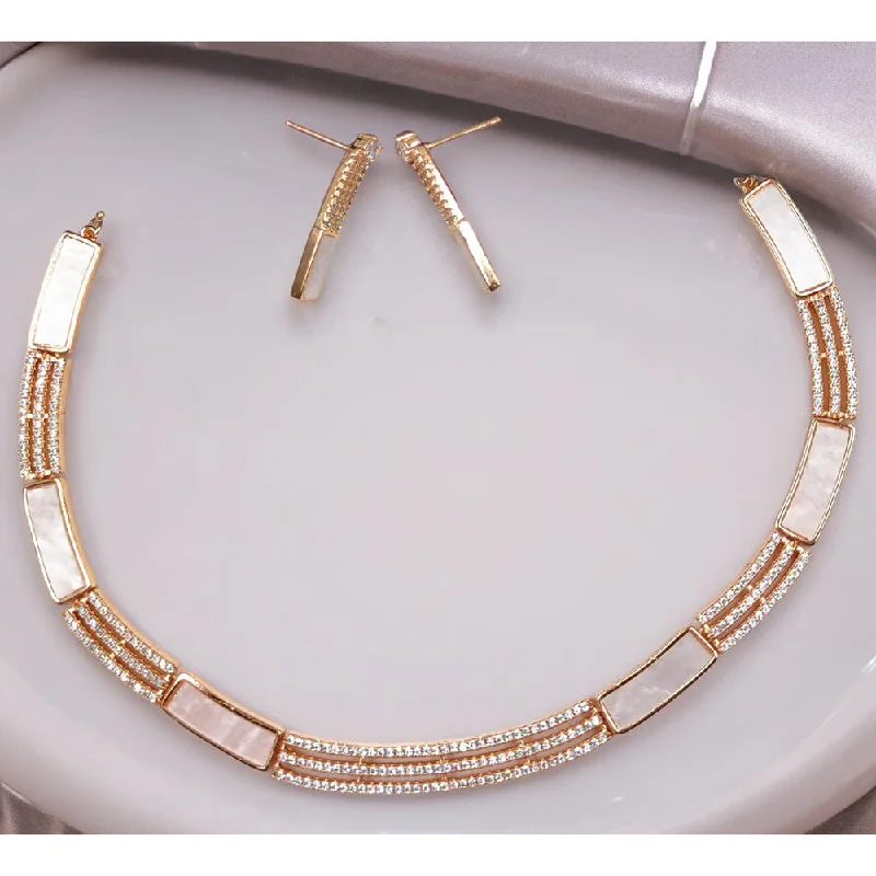 Gehana Mahal Rose Gold Plated Austrian Stone Necklace Set