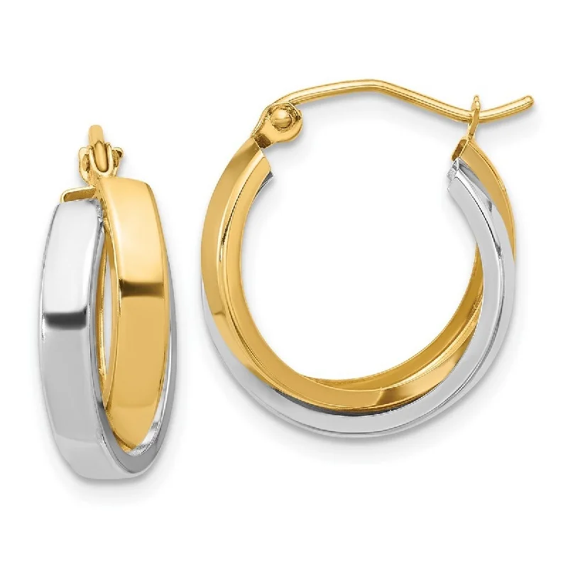 Curata 10k Two tone Gold Polished Double Hoop Earrings 19.17x6.67mm