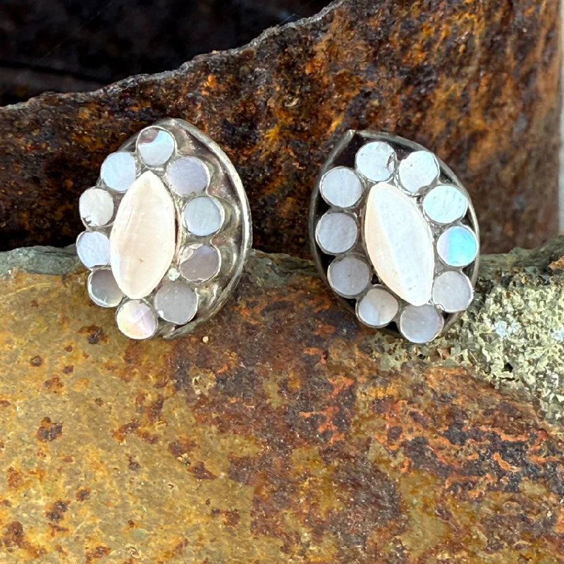 Zuni Sterling Silver Mother-of-Pearl Dots Pierced Post Stud Earrings