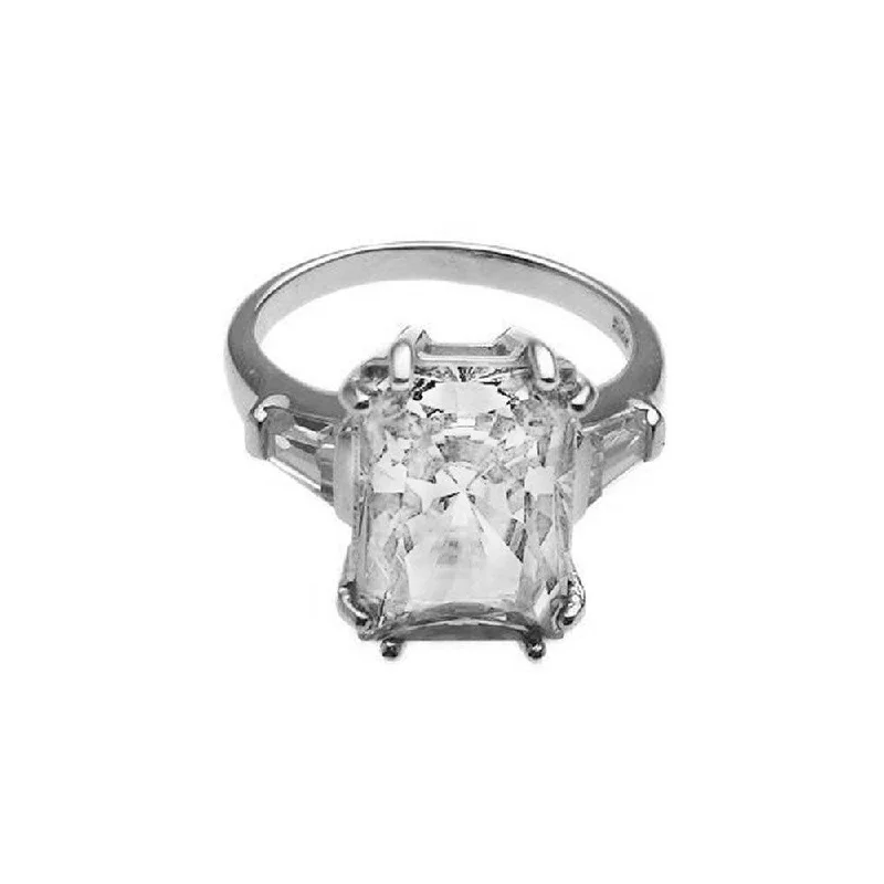 Silver 925 Rhodium Plated Rectangular Clear CZ Ring - STR00453CLR