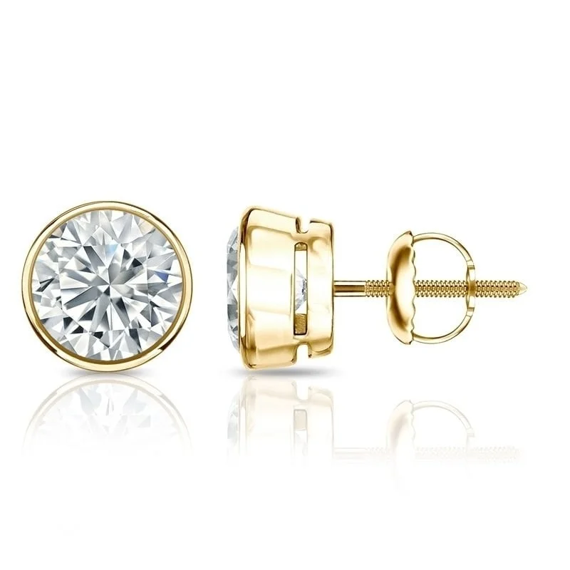 Auriya 1 1/5ctw Round Diamond Stud Earrings Bezel-set 18k Gold - GIA Certified