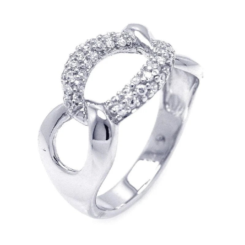 Silver 925 Rhodium Plated Pave Set CZ Link Ring - STR00826