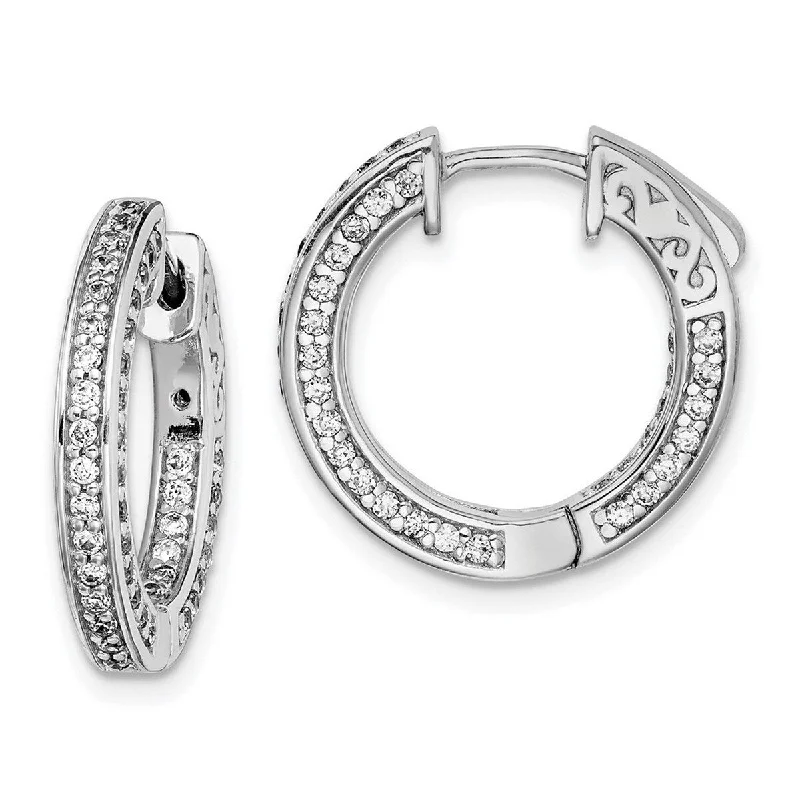 Curata 925 Sterling Silver 13mm CZ Cubic Zirconia Round Hoop Earrings