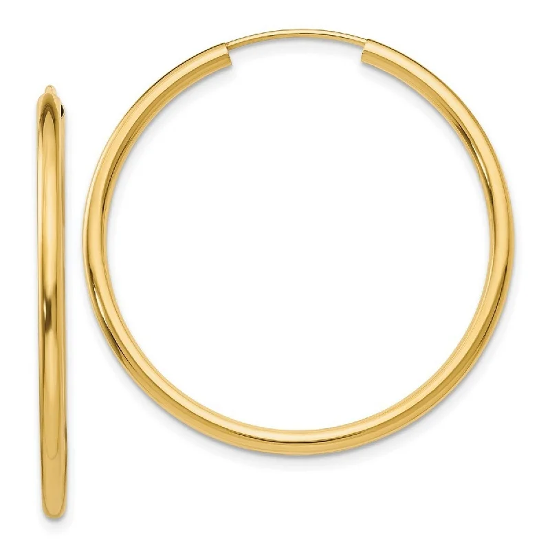 Curata 14k Yellow Gold 35x2mm Polished Round Endless Hoop Earrings