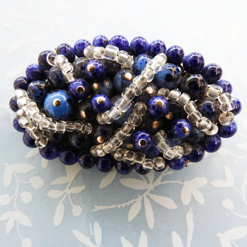 Blue vintage beaded brooch