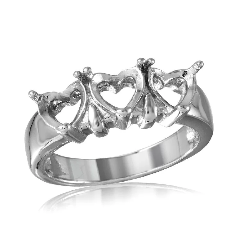 Silver 925 Rhodium Plated 3 Hearts Mounting Ring - BGR00501