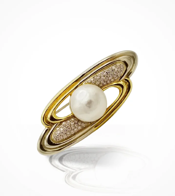 DD-001925 18kt white and yellow gold Pave diamond & 17.5mm South Sea Pearl Brooch