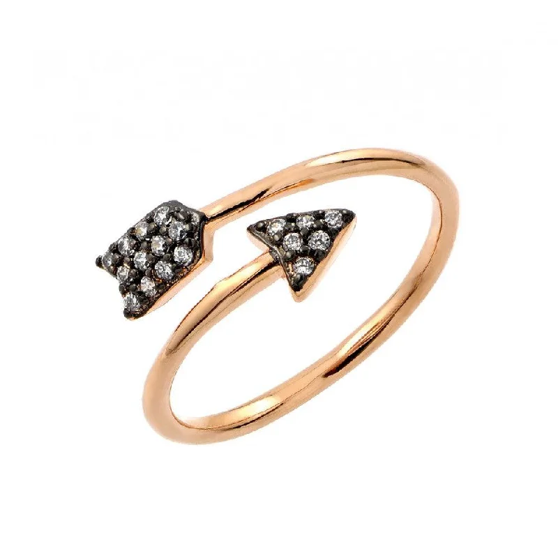 Silver 925 Black Rhodium and Gold Plated 2 Toned Clear CZ Arrow Ring - BGR00860