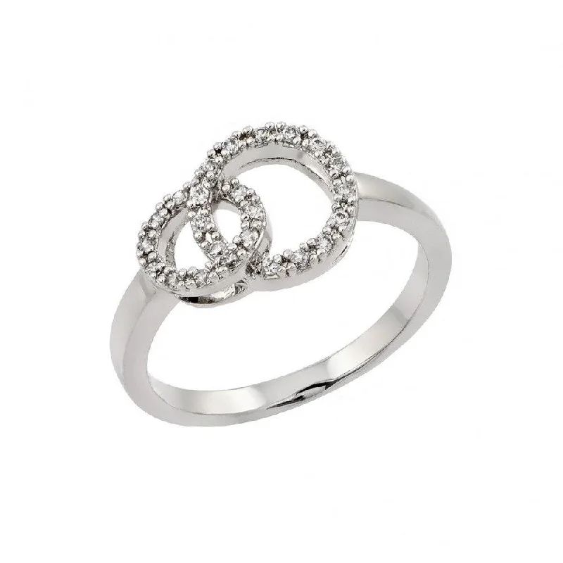 Silver 925 Rhodium Plated Clear CZ Intertwined Circles Ring - BGR00826