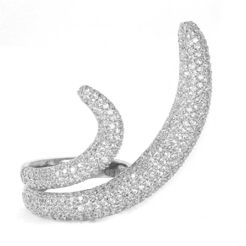 Silver 925 Rhodium Plated Two Tails CZ Ring - GMR00036