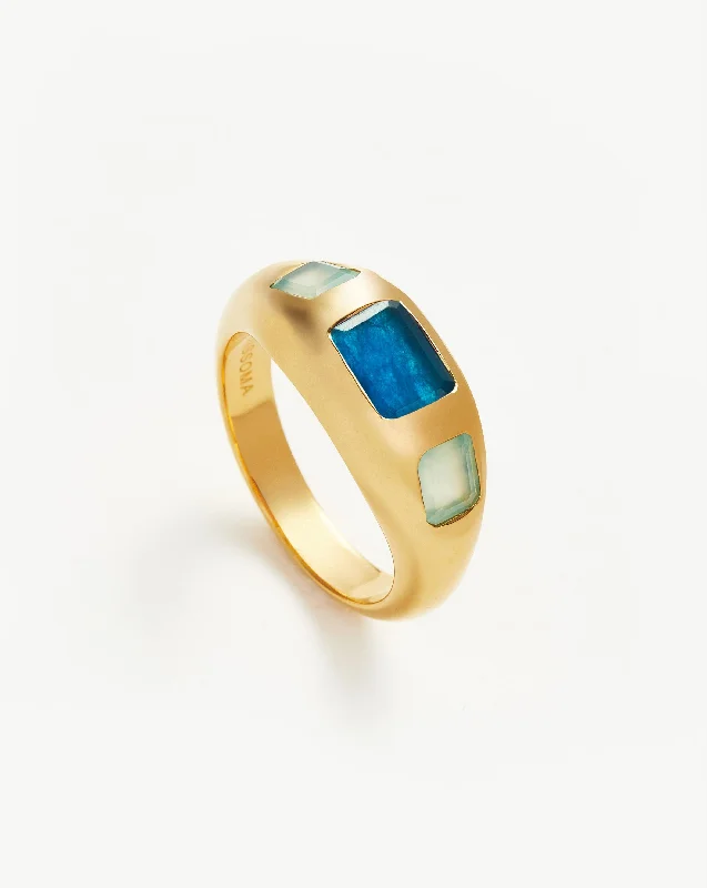 Good Vibes Triple Gemstone Statement Ring | 18k Gold Plated/Petrol Blue Quartz & Aqua Chalcedony