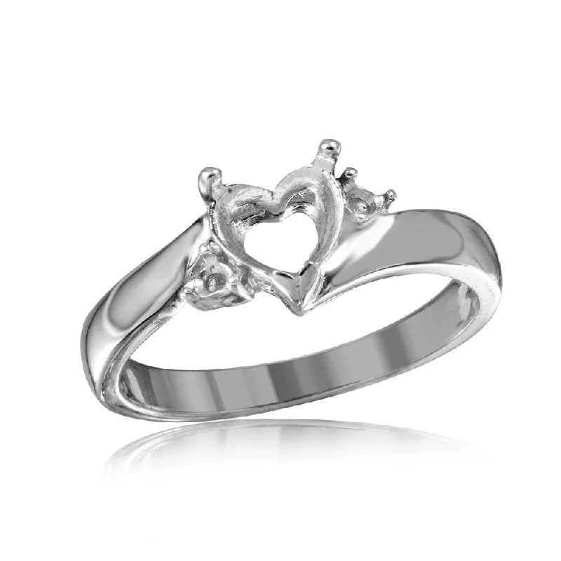 Silver 925 Rhodium Plated Heart Center Stone Mounting Ring - BGR00489