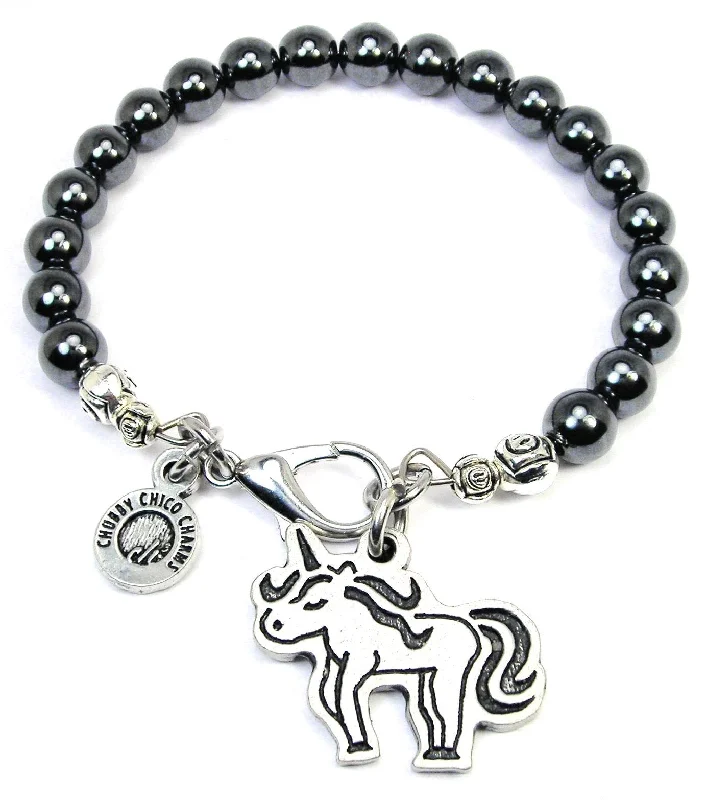 Adorable Unicorn Hematite Glass Bracelet