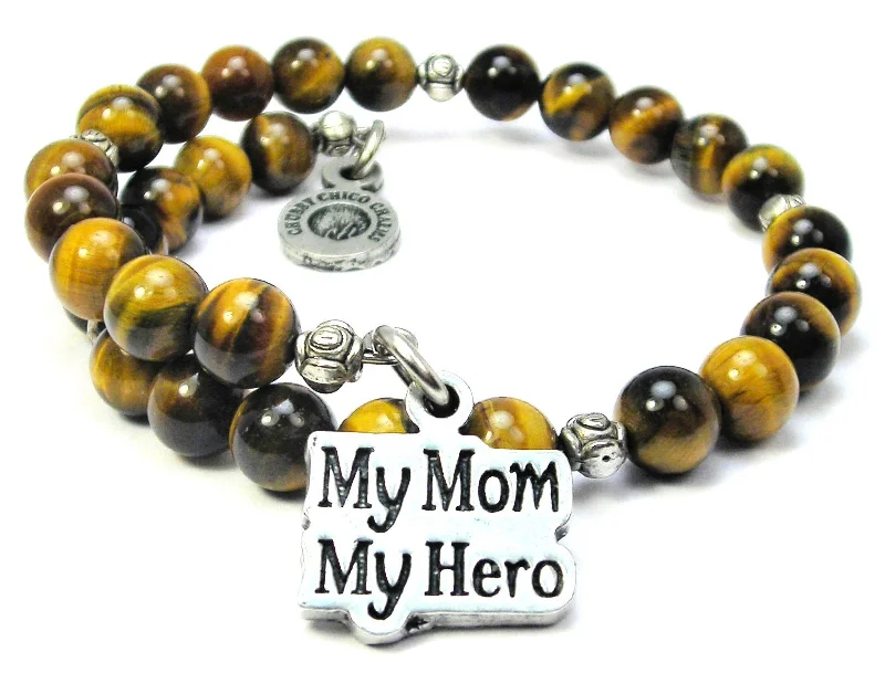 My Mom My Hero Tiger's Eye Glass Beaded Wrap Bracelet