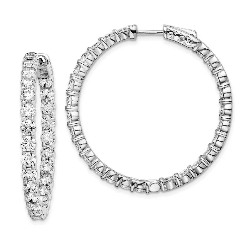 Curata 925 Sterling Silver Polished Safety clasp Rhodium Plated With CZ Cubic Zirconia Hinged Hoop Earrings