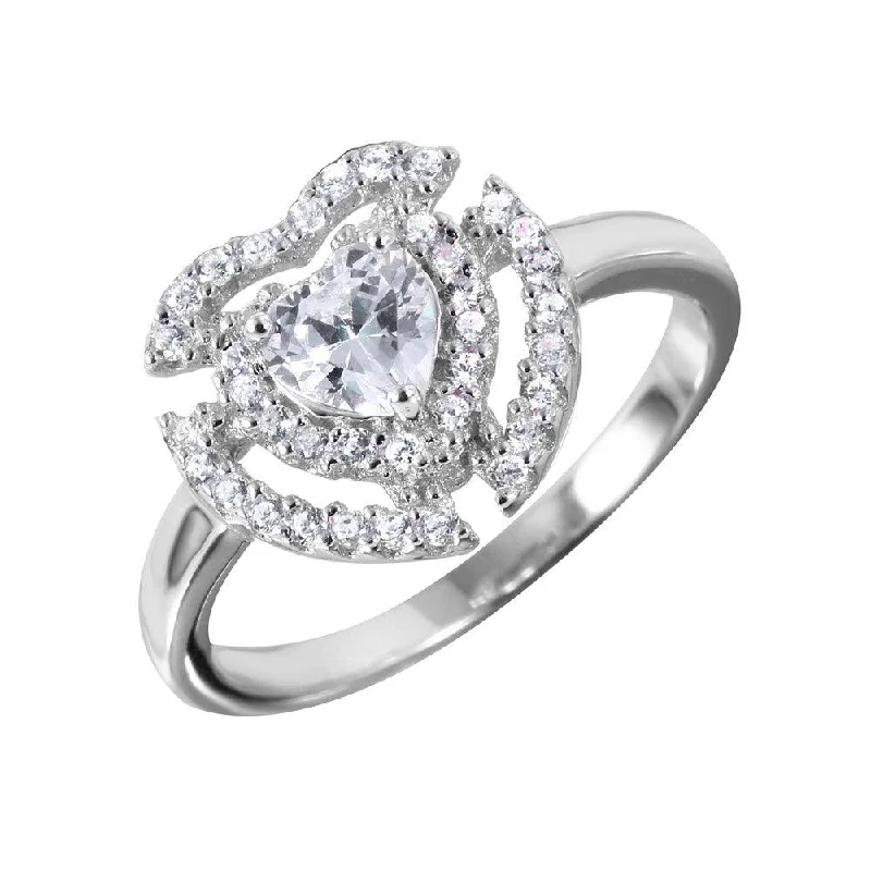 Silver 925 Heart Shaped Ring With CZ Centerpiece and Accents - BGR00990