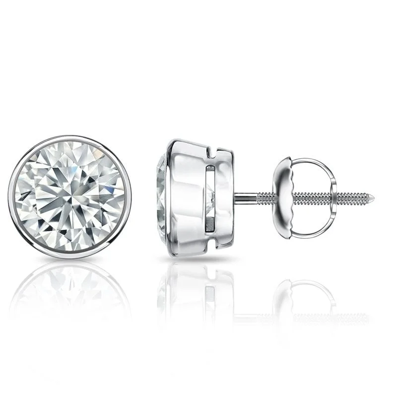 Auriya 1 1/2ctw Round Diamond Stud Earrings Bezel-set 18k Gold - Certified