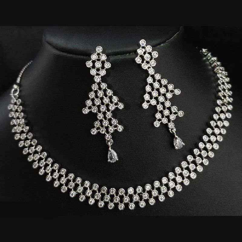 Aamrapali Silver Plated AD Necklace Set