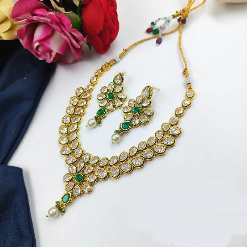 Akruti Collection Gold Plated Kundan Stone Necklace Set