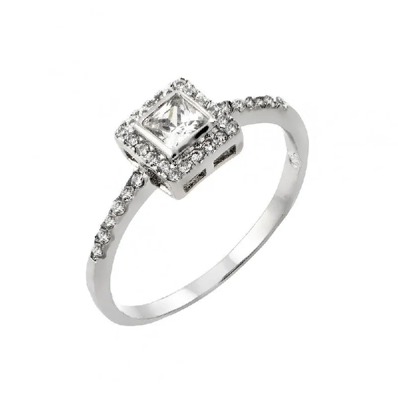 Silver 925 Rhodium Plated Clear Square CZ Ring - BGR00833