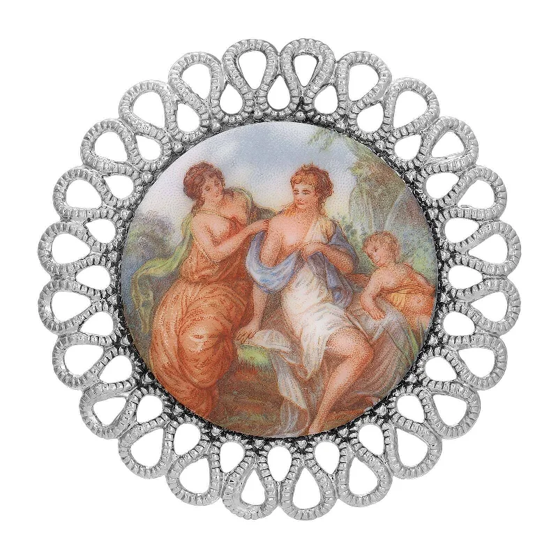 1928 Jewelry Round Rubenesque Glass Decal Brooch