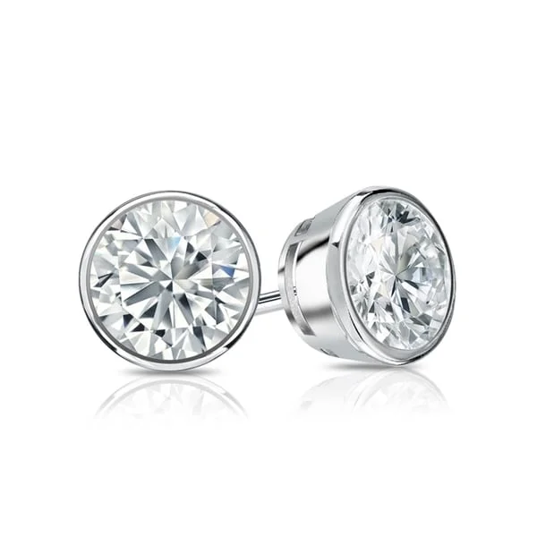 Auriya 14k Gold GIA Certified 2.50 carat TDW Bezel Set Round Diamond Stud Earrings