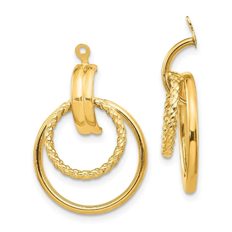 Curata 14k Yellow Gold Textured Polished and Twisted Fancy Earrings Jackets - 21x22mm Wide