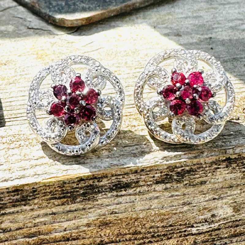 Sterling Silver Pink Topaz & Diamond Pierced Post Stud Earrings